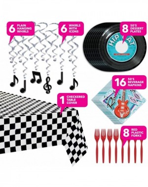 Party Packs 50s Party Decorations - Paper Plates Rock Napkins Diner Tablecover Hanging Whirls and Plastic Forks (Serves 8) - ...