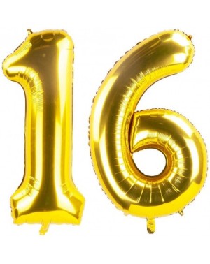 Balloons 40 Inch Gold 16th Birthday Number Balloons 16 Foil Balloon for Birthday Anniversary Party Decoration - Gold-16 - C71...