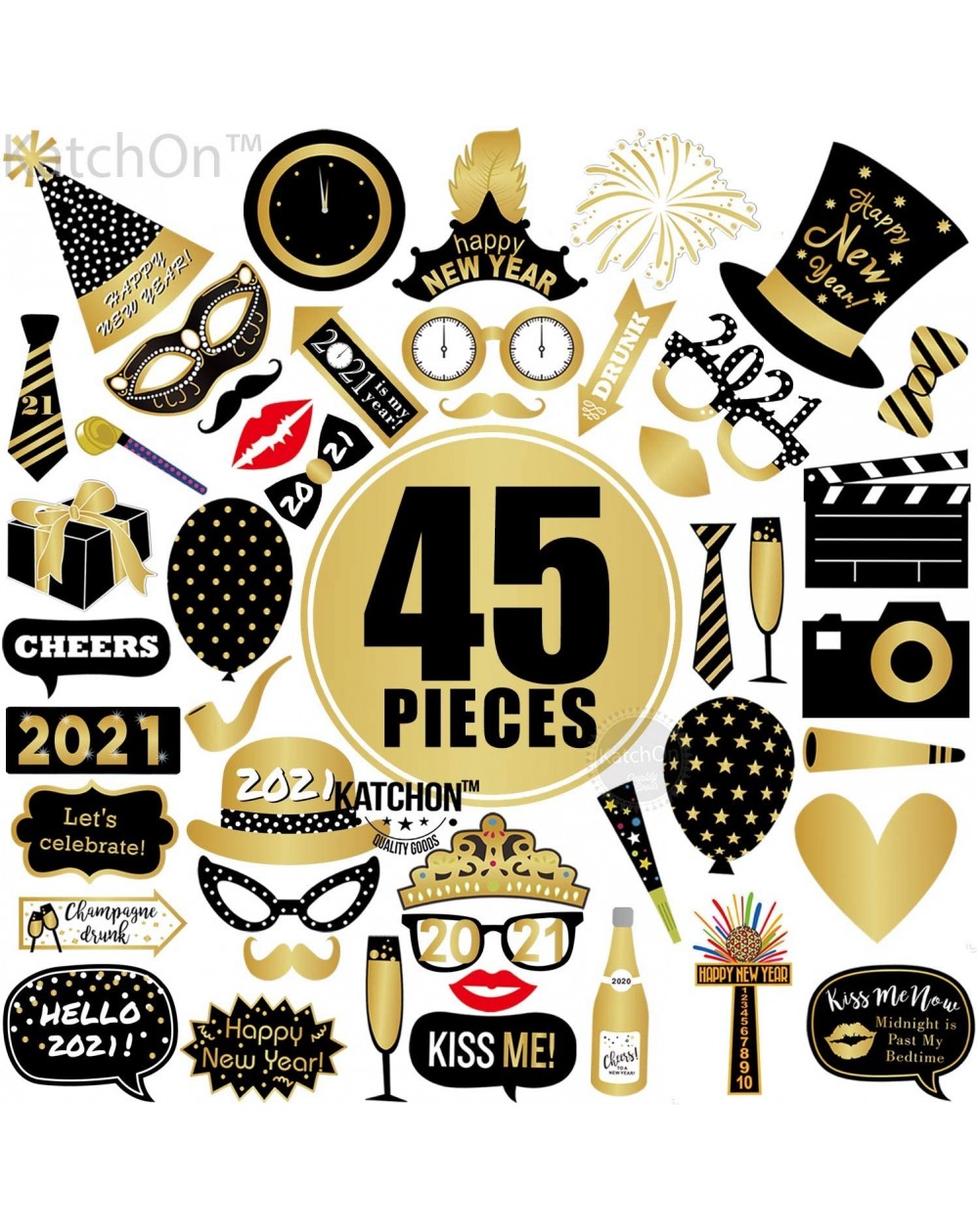 New Years Eve Photo Booth Props 2021 - Pack of 43 - New Years Eve Party ...