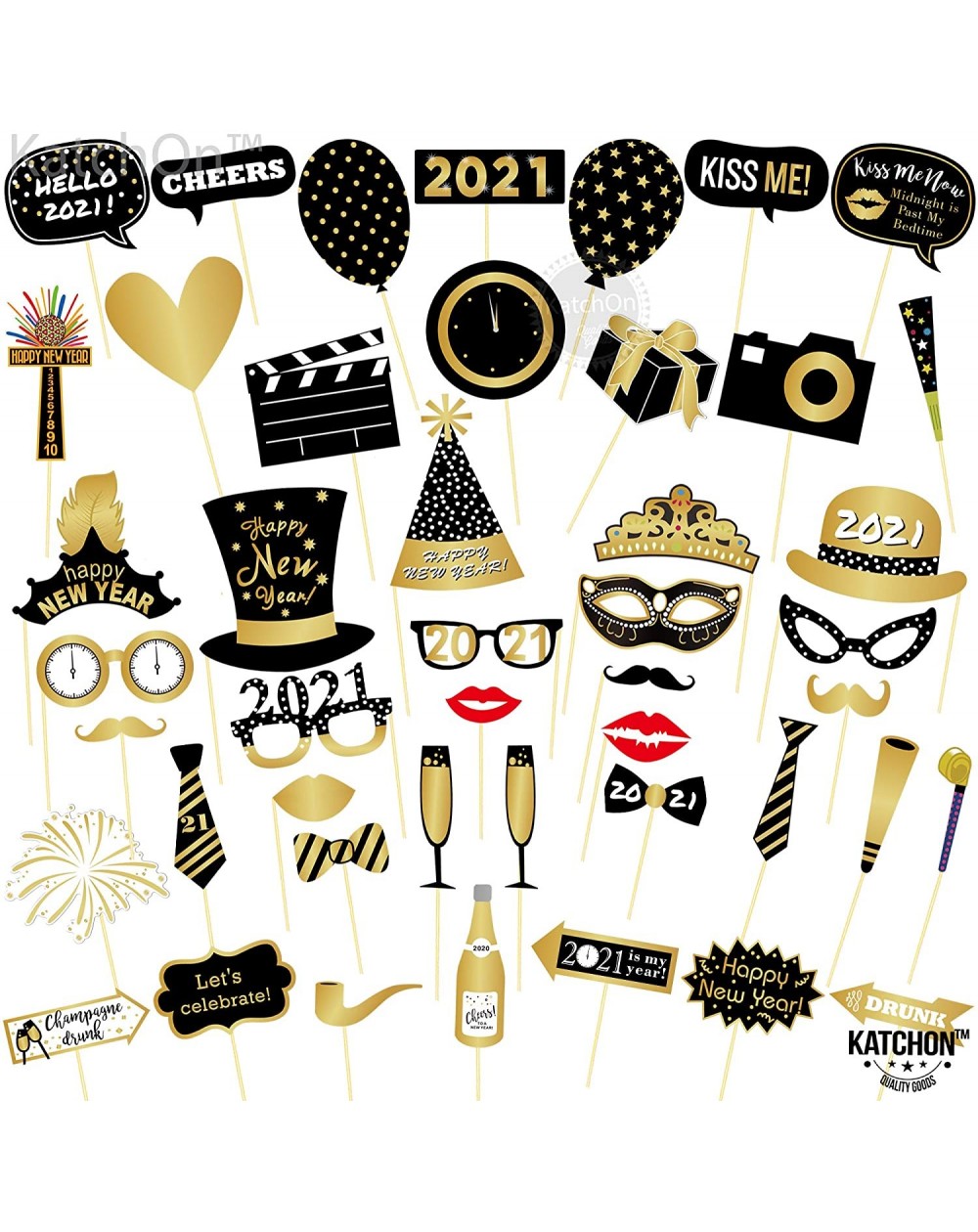 New Years Eve Photo Booth Props 2021 - Pack of 43 - New Years Eve Party ...