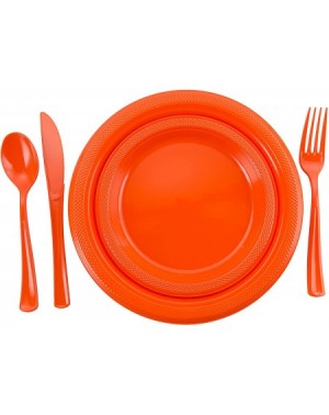 Tableware Plastic Dessert/Salad Plates - Solid Color Disposable Plates - 100 Count (7 Inch- Orange) - Orange - CT185QC8K6X $1...