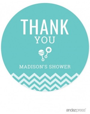 Favors Diamond Blue Chevron Boy Baby Shower Collection- Personalized Round Circle Label Stickers- Thank You- Madison's Shower...