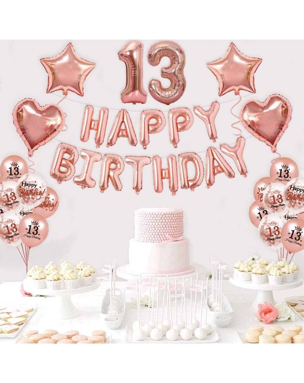 Rose Gold 13th Birthday Party Decorations-Happy Birthday Balloon Banner ...