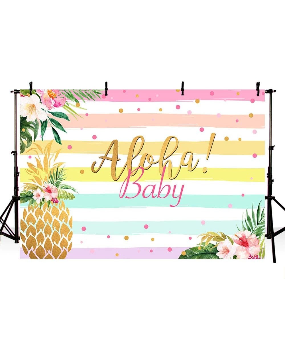 Photobooth Props Aloha Girl Baby Shower Backdrop Confetti Colorful Stripes Summer Tropical Hawaiian Luau Party Beach Seaside ...