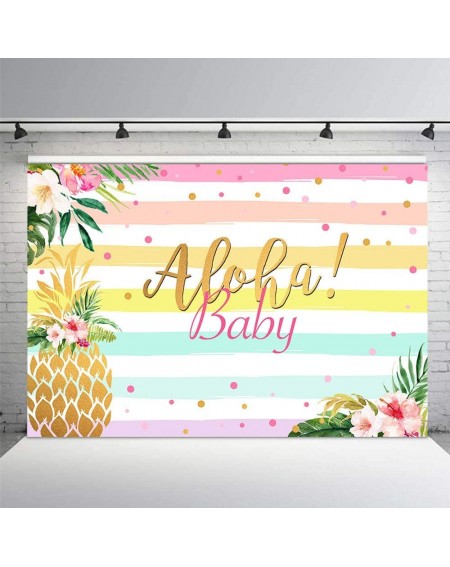 Photobooth Props Aloha Girl Baby Shower Backdrop Confetti Colorful Stripes Summer Tropical Hawaiian Luau Party Beach Seaside ...