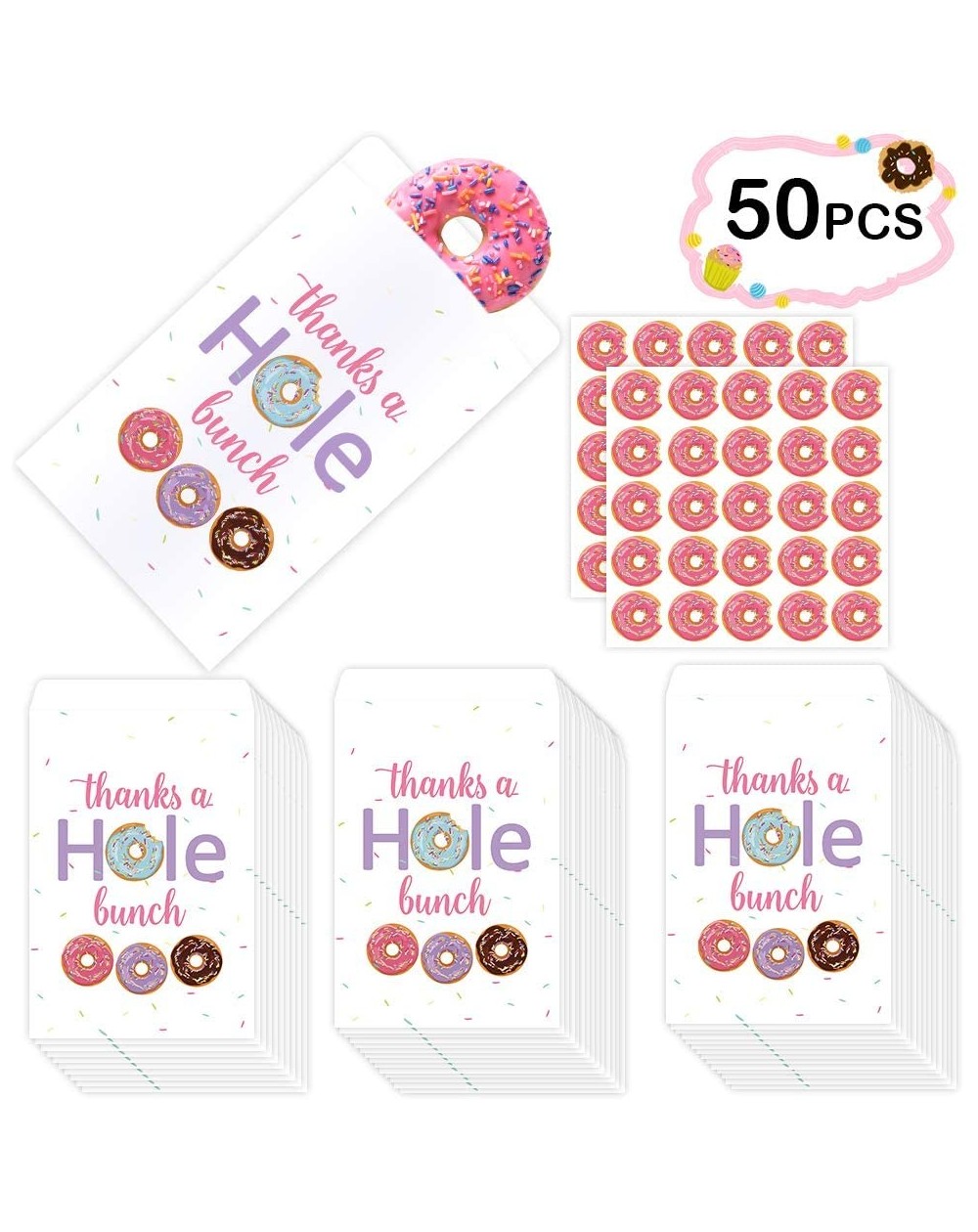 Party Favors 50 PCS Donut Candy Bags Thanks A Hole Bunch Stickers Donut Grow Up Party Decoration- Donut Birthday Goodie Bags ...