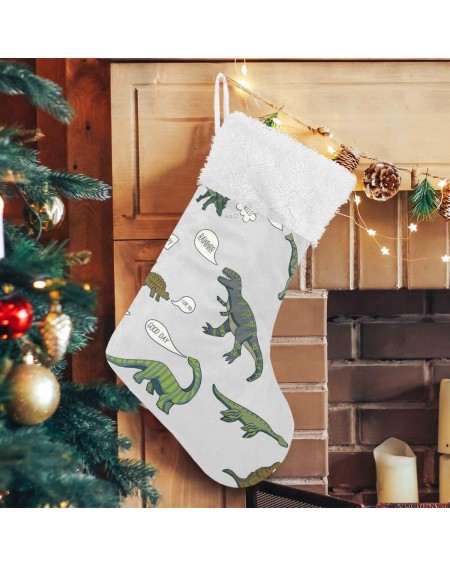 Stockings & Holders 1pc Christmas Stockings- 18 inches Burlap with Large Dinosaurs and Plush Faux Fur Cuff Stockings- for Fam...