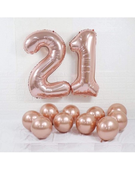 Balloons Rose Gold 40inch Number 21 Balloons- Jumbo Foil Helium Balloons with 10pcs Metallic Chrome Rose Gold Balloons for 21...