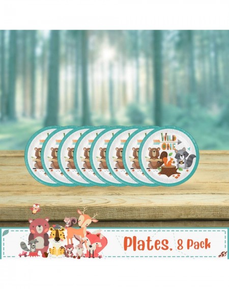 Party Packs Wild One Woodland Animal Partyware Bundle - Luncheon Napkins- Luncheon Plates- Danglers - Baby Shower- Birthday P...