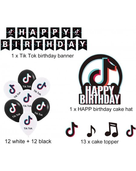 Cake & Cupcake Toppers Hot Birthday Parth Decorations for TIK Tok Theme- Party Supplies 1PC Party Banner- 1PC Cake Topper- 12...