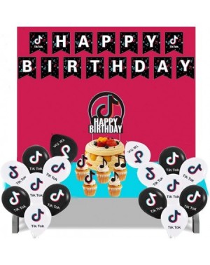 Cake & Cupcake Toppers Hot Birthday Parth Decorations for TIK Tok Theme- Party Supplies 1PC Party Banner- 1PC Cake Topper- 12...