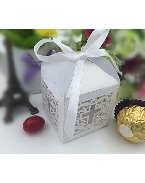 Favors New Design 50 Pack Cross Laser Cut Favor Box Christening Baby Shower Bomboniere with Ribbons Party Favors (White) - Wh...