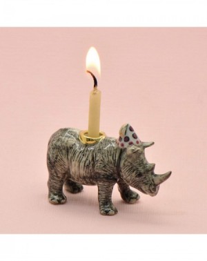 Cake Decorating Supplies White Rhino Party Animal Candle Holder Hand Painted Porcelain Birthday Supplies Ceramic Animal Afric...