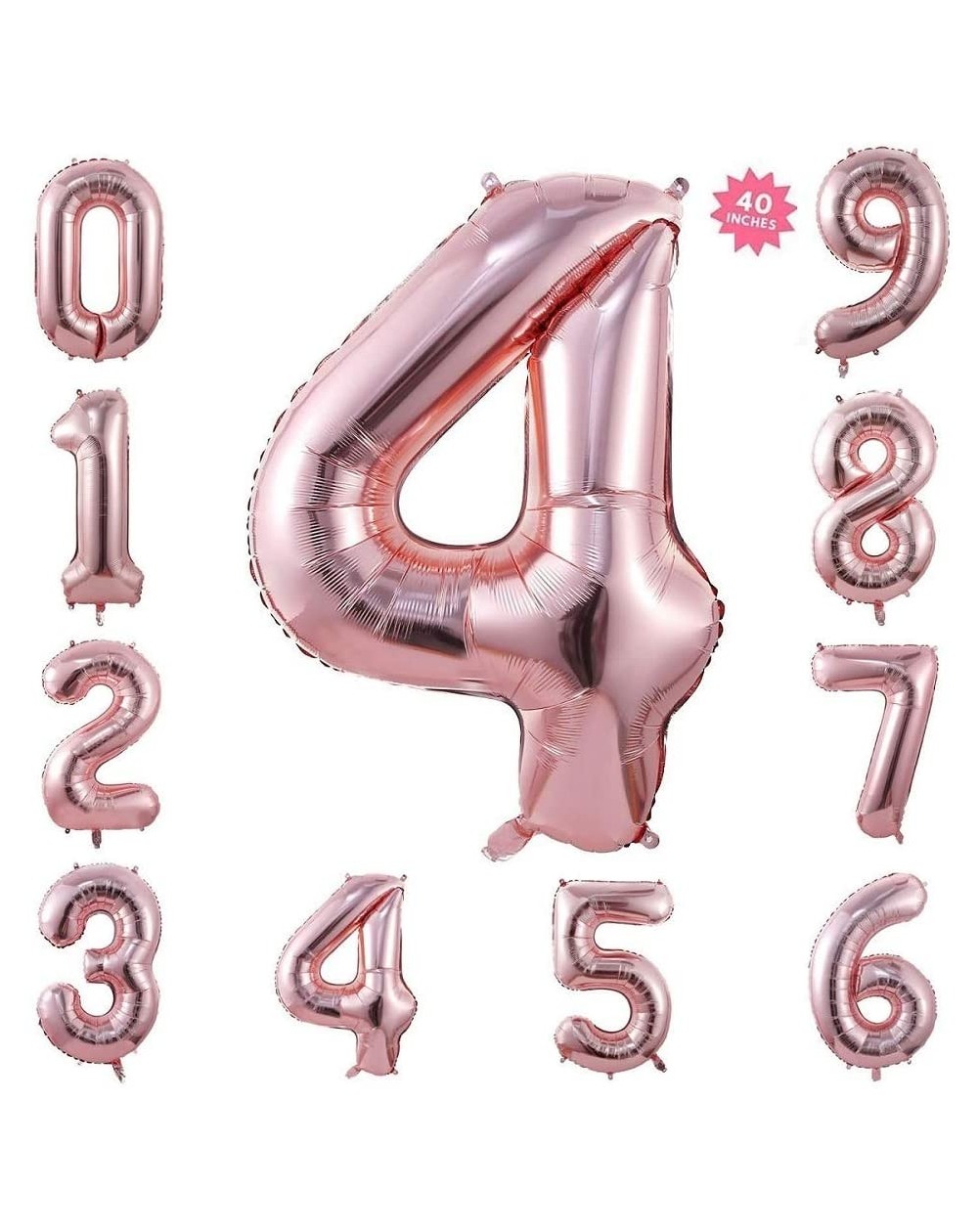 Balloons 40 Inch Rose Gold Jumbo Digital Number Balloons 4 Huge Giant Balloons Foil Mylar Number Balloons for Birthday Party-...