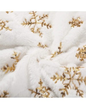 Tree Skirts Christmas Sequin Tree Skirt 48in- White Soft Thick with Golden Snowflakes Decorations for 6FT 7FT 8FT 9FT Xmas Tr...