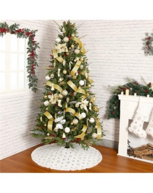 Tree Skirts Christmas Sequin Tree Skirt 48in- White Soft Thick with Golden Snowflakes Decorations for 6FT 7FT 8FT 9FT Xmas Tr...