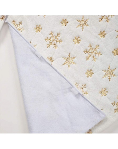 Tree Skirts Christmas Sequin Tree Skirt 48in- White Soft Thick with Golden Snowflakes Decorations for 6FT 7FT 8FT 9FT Xmas Tr...