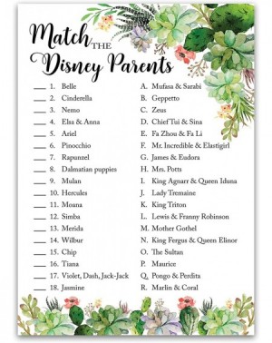 Favors SUCCULENTS Baby Shower Game - DISNEY PARENT MATCH Baby Shower Game - Pack of 25 - Gender Neutral Baby Shower Game- GRE...