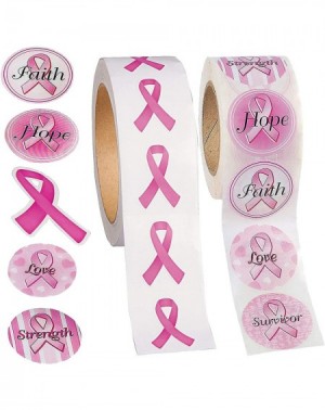 Party Favors Breast Cancer Awareness Stickers Rolls - 2 Huge Rolls Assorted Designs - 1000 Stickers Total - For Breast Cancer...