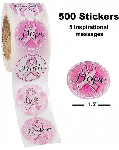 Party Favors Breast Cancer Awareness Stickers Rolls - 2 Huge Rolls Assorted Designs - 1000 Stickers Total - For Breast Cancer...