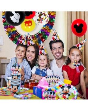 Party Packs Mickey Mouse Party Suppliers-135 Pieces Mouse Birthday Party Decorations for 12 Guest- Plates- Napkins- Cups- Str...