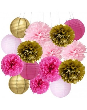 Tissue Pom Poms Valentine's Day Decorations 18 pcs Fuchsia Pink Gold Birthday Party Decorations Tissue Paper Pom Pom Paper La...