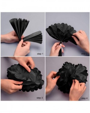 Tissue Pom Poms New Years Decorations 18 Piece Black Gold White Table & Wall Party Decorations Kit - Hanging Tissue Paper Pom...