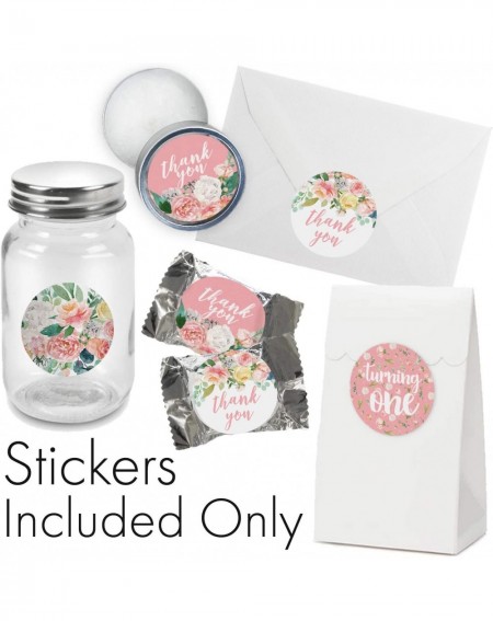 Favors Pink Floral 1st Birthday Thank You Stickers - 1.75 in - 40 Labels - C318QKW60RO $8.36