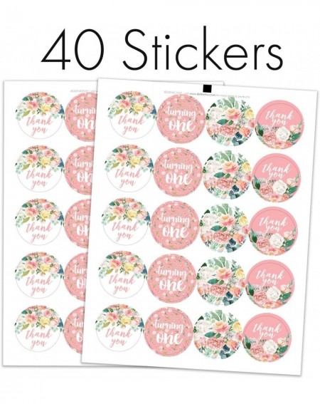 Favors Pink Floral 1st Birthday Thank You Stickers - 1.75 in - 40 Labels - C318QKW60RO $8.36