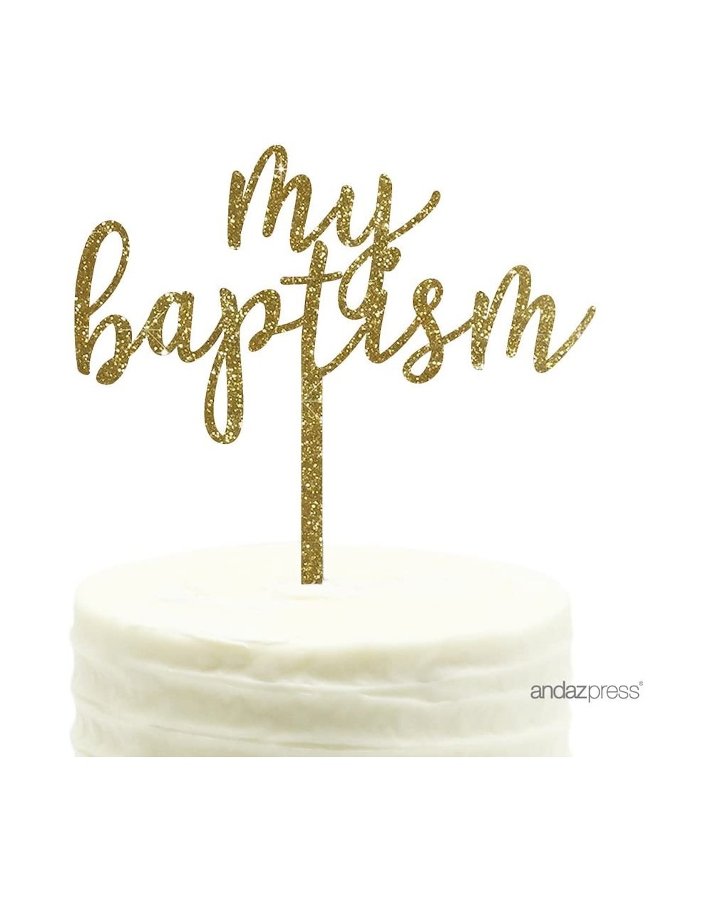 Cake & Cupcake Toppers Baby Baptism Acrylic Cake Toppers- Gold Glitter- My Baptism- 1-Pack - Baptism Gold - CT12LKG1R01 $17.98