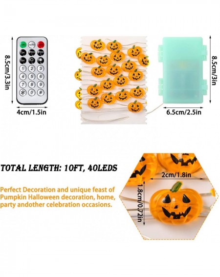 Indoor String Lights Halloween Pumpkin String Lights- 40 LED 10 ft 8 Modes Battery Powered Fairy Lights with Remote Timer- Fl...