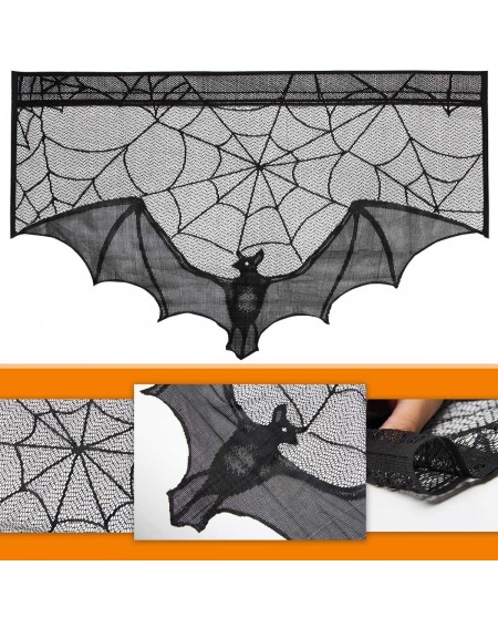 Tablecovers Halloween Window Decorations- Black Lace Bat Fireplace Mantels Valances Covers- Halloween Decorations for Festive...