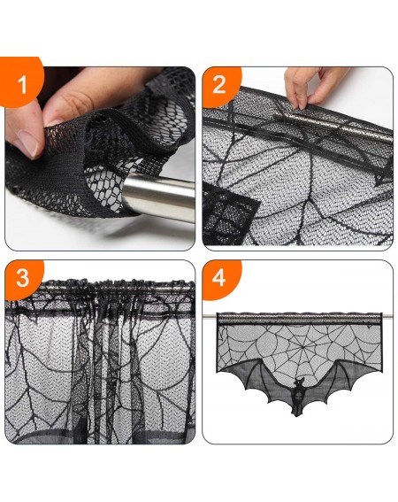 Tablecovers Halloween Window Decorations- Black Lace Bat Fireplace Mantels Valances Covers- Halloween Decorations for Festive...