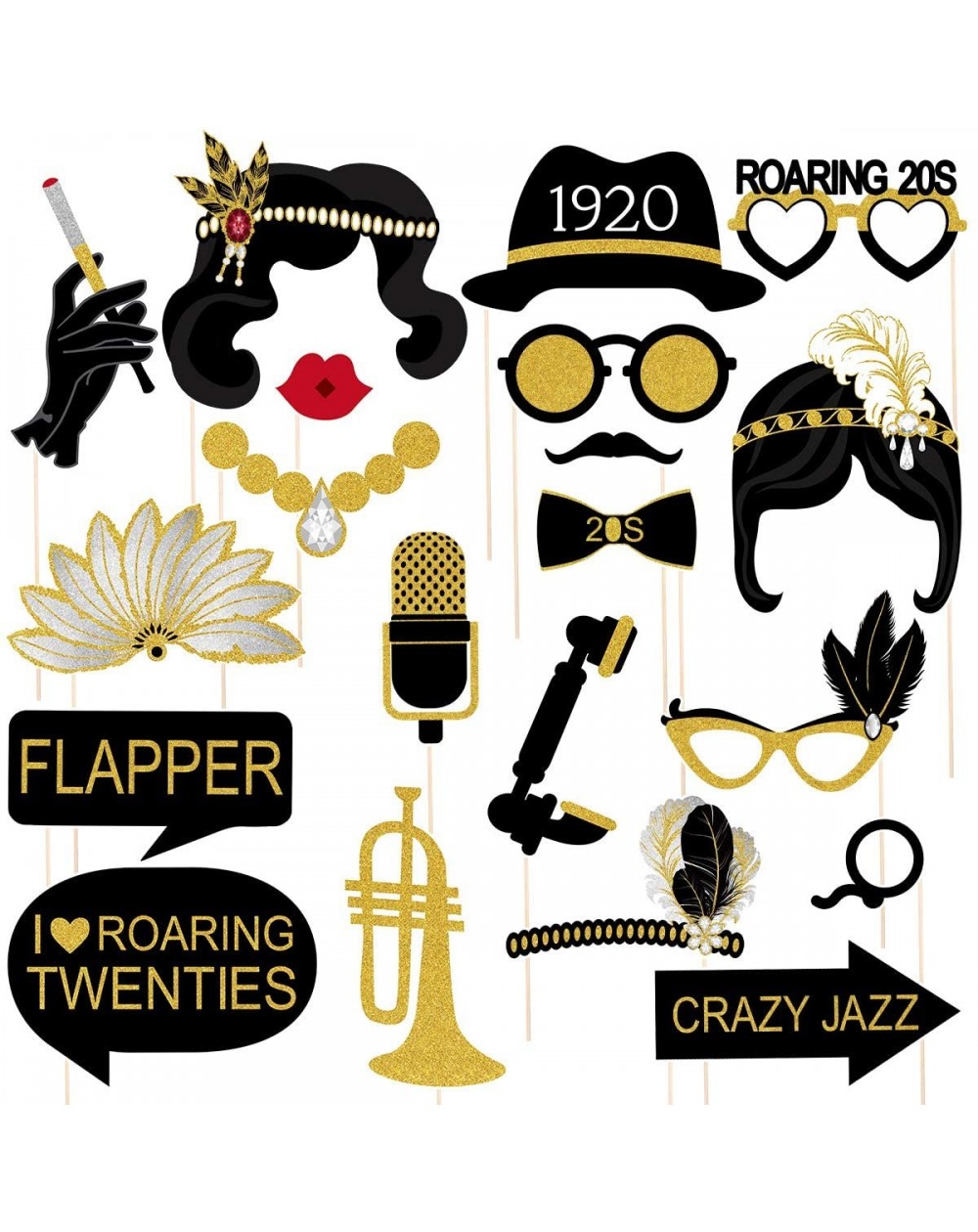 Photobooth Props 20PCS Twenties Art Deco Jazz Photo Booth Props 1920s Jazz Fashion Roaring 20S Party Decoration Supplies Grea...