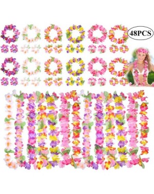 Favors 48Pcs Hawaiian Leis Luau Party Decorations- Tropical Hawaiian Dance Garland Floral Headband Bulk Flower Necklace for B...