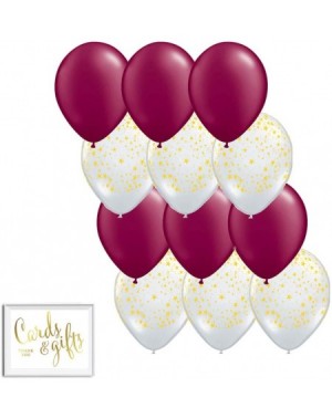 Balloons 11-inch Latex Balloon Duo Party Kit with Gold Cards & Gifts Sign- Burgundy and Clear with Gold Stars- 12-pk - Burgun...