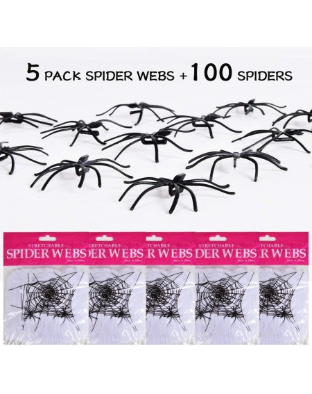 Party Packs 5-Pack Halloween Stretch Spider Webs with 100 Spiders Party Decorations Props 1000 sqft - CQ19DEG00TA $13.20