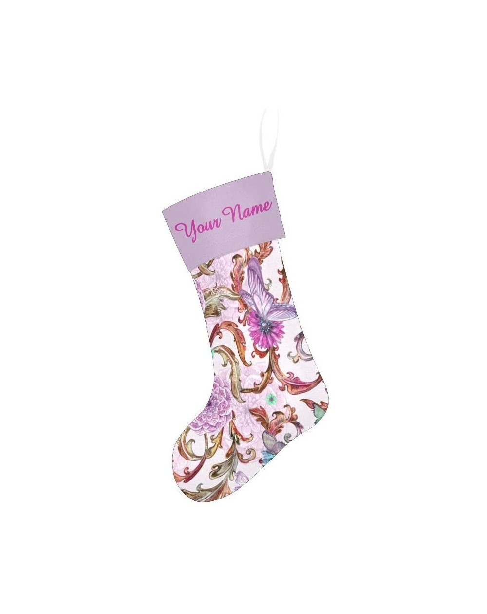 Stockings & Holders Christmas Stocking Custom Personalized Name Text Fantasy Purple Floral for Family Xmas Party Decor Gift 1...