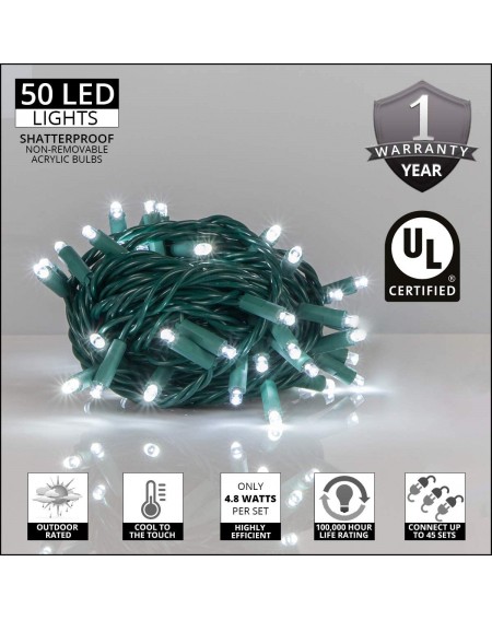 Indoor String Lights Cool White Christmas Mini String Light Set- 50 LED Lights- 25 ft Indoor/Outdoor LED White Christmas Ligh...