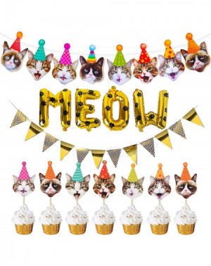 Favors 30pcs Grumpy Cat Party Supplies Cat Banner-Meow Letter Gold Balloons with Paw Print-24Pcs Grumpy Cat Cake Cupcake Topp...