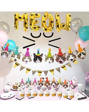 Favors 30pcs Grumpy Cat Party Supplies Cat Banner-Meow Letter Gold Balloons with Paw Print-24Pcs Grumpy Cat Cake Cupcake Topp...