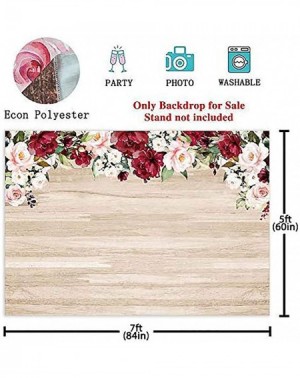 Photobooth Props 7x5ft Rustic Wood Flowers Backdrop Red Floral Wooden Board Background for Bridal Shower Wedding Photography ...