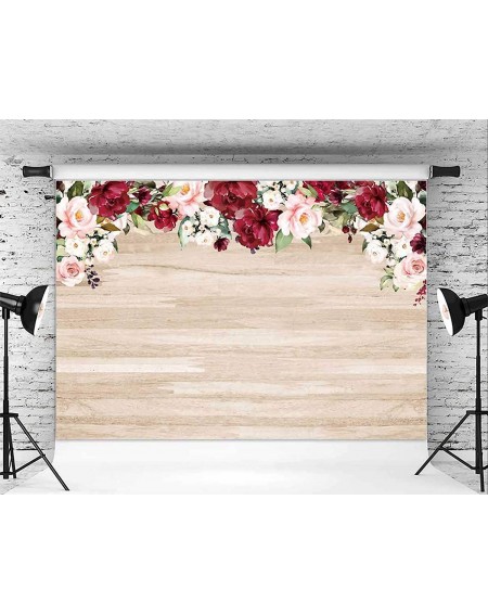 Photobooth Props 7x5ft Rustic Wood Flowers Backdrop Red Floral Wooden Board Background for Bridal Shower Wedding Photography ...