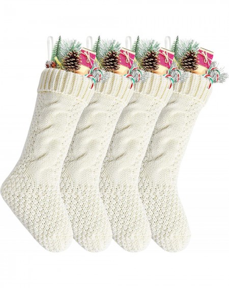 Stockings & Holders Pack 4-18" Unique Ivory White Knit Christmas Stockings - Ivory - CR1858CYMDE $25.50