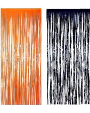 Photobooth Props 3 ft x 8 ft Orange Black Foil Curtains Metallic Foil Fringe Curtain for Birthday Christmas Halloween Party P...