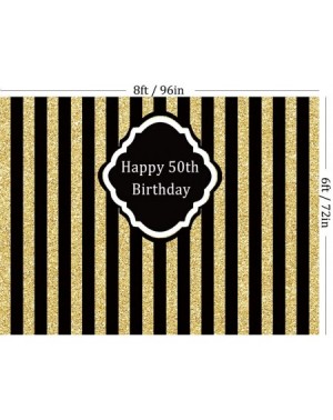 Photobooth Props 8x6ft Happy 50th Birthday Party Backdrop Black and Gold Glitter Stripe Photography Background Adults Childre...