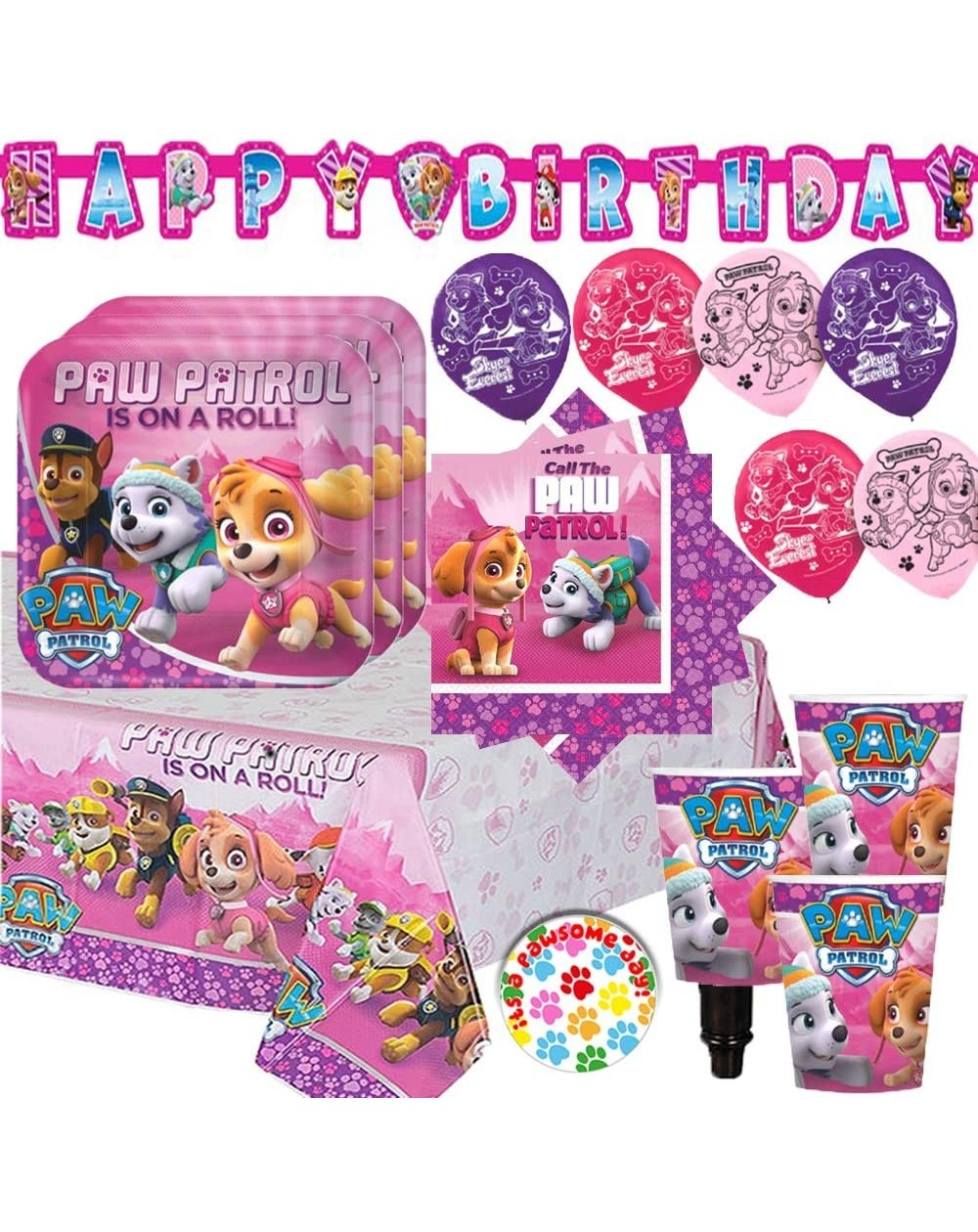 Girl Paw Patrol Party Supplies And Decorations Pack For 16 With Plates ...