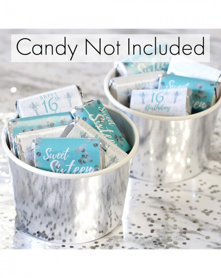 Favors Sweet Sixteen 16th Birthday Mini Candy Bar Wrappers- 45 Stickers (Blue and Silver) - Blue and Silver - CA186MK8URL $9.70