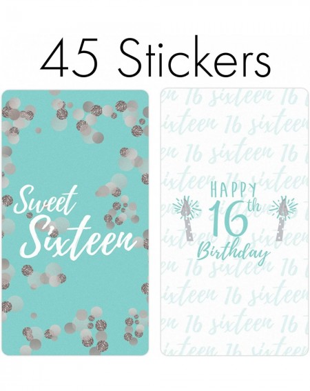 Favors Sweet Sixteen 16th Birthday Mini Candy Bar Wrappers- 45 Stickers (Blue and Silver) - Blue and Silver - CA186MK8URL $9.70