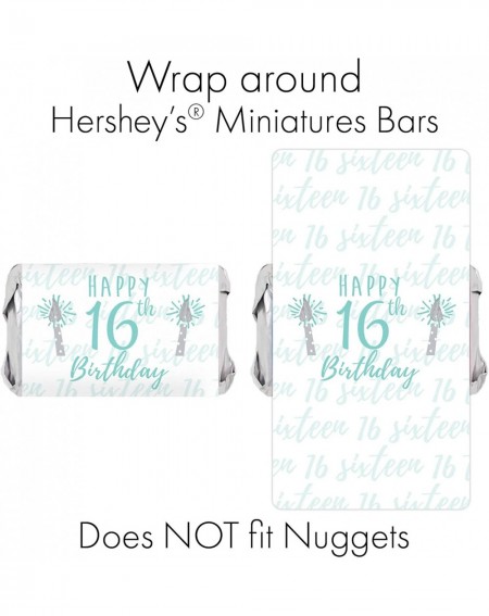 Favors Sweet Sixteen 16th Birthday Mini Candy Bar Wrappers- 45 Stickers (Blue and Silver) - Blue and Silver - CA186MK8URL $9.70